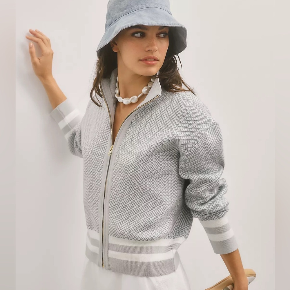 Varley Oregon Knit Jacket Light Gray Textured Zip-Up Jacket size small
